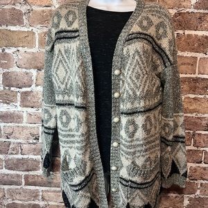 Large - grey, white & black - cardigan